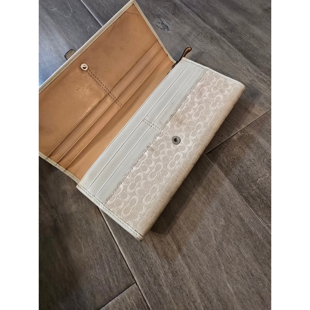 VTG Coach Signature C Jacquard Slim Envelope Wallet Cream Beige Buckle Accent - Picture 4 of 7